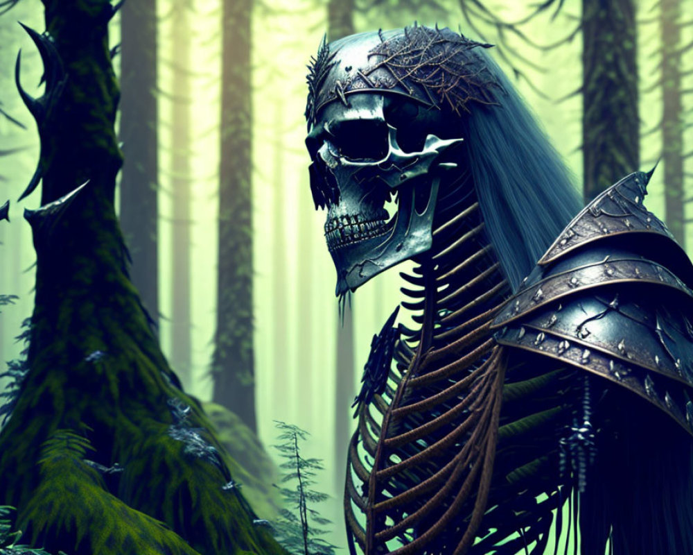 Skeleton Knight in Dark Armor in Foggy Forest
