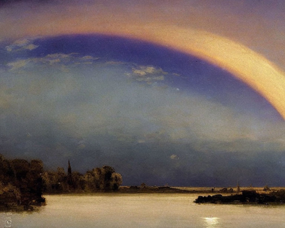 Serene Landscape with Rainbow and Tranquil River