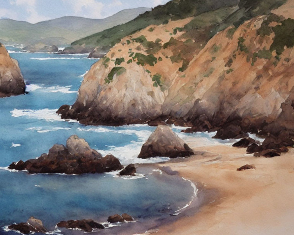 Serene Coastal Landscape with Cliffs and Sandy Beach