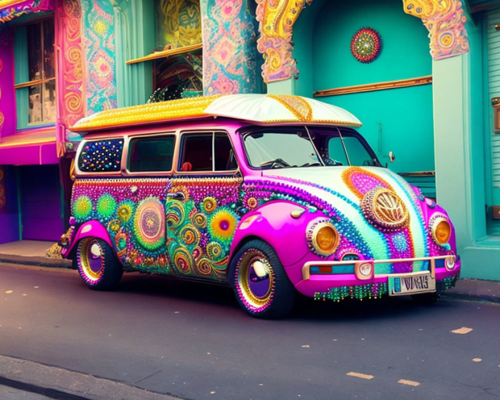 Vibrantly Colored Psychedelic Volkswagen Beetle Van