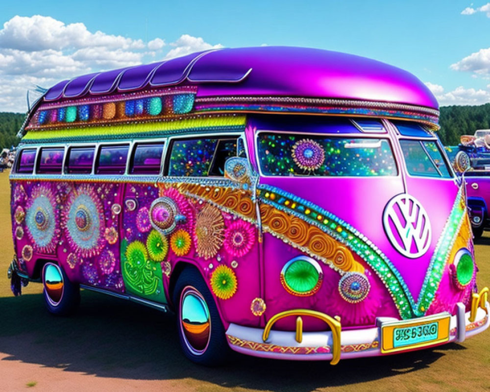 Psychedelic Volkswagen Type 2 Bus in Vibrant Colors