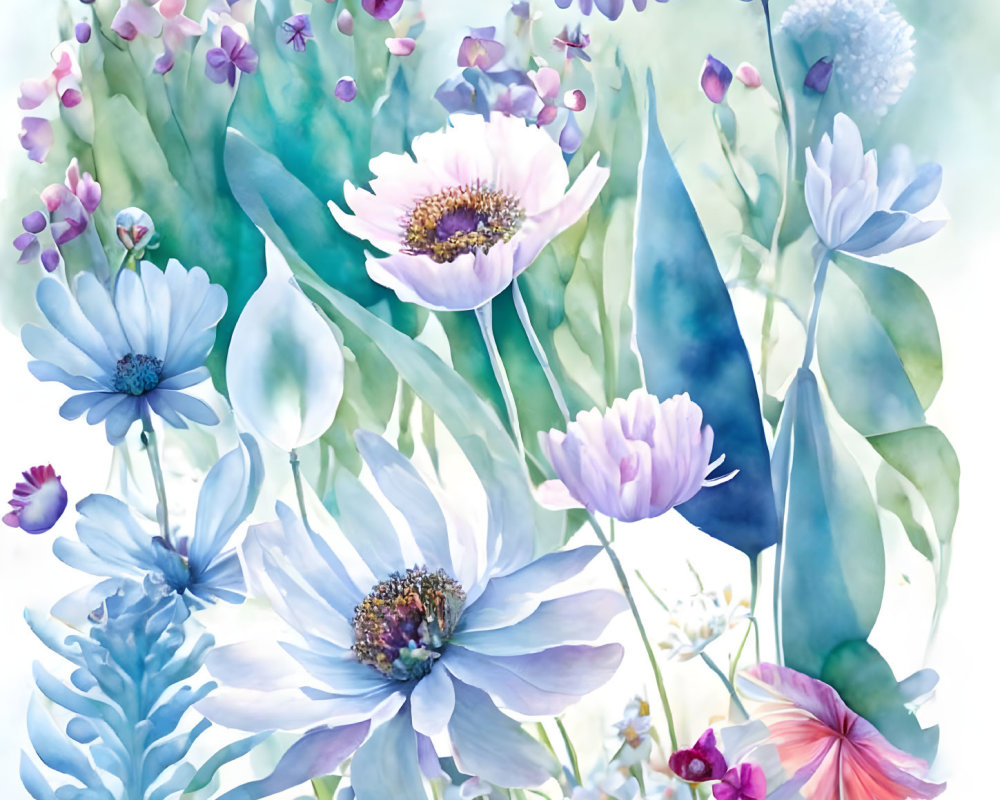 Vibrant Watercolor Floral Arrangement in Pastel Hues