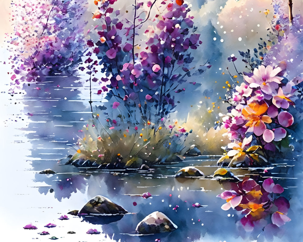 Ethereal Watercolor of a Serene River Scene