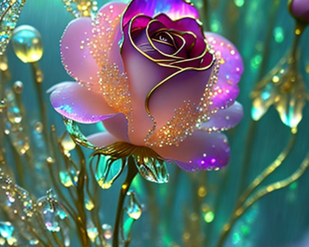 Iridescent Pink and Purple Rose with Glitter Details