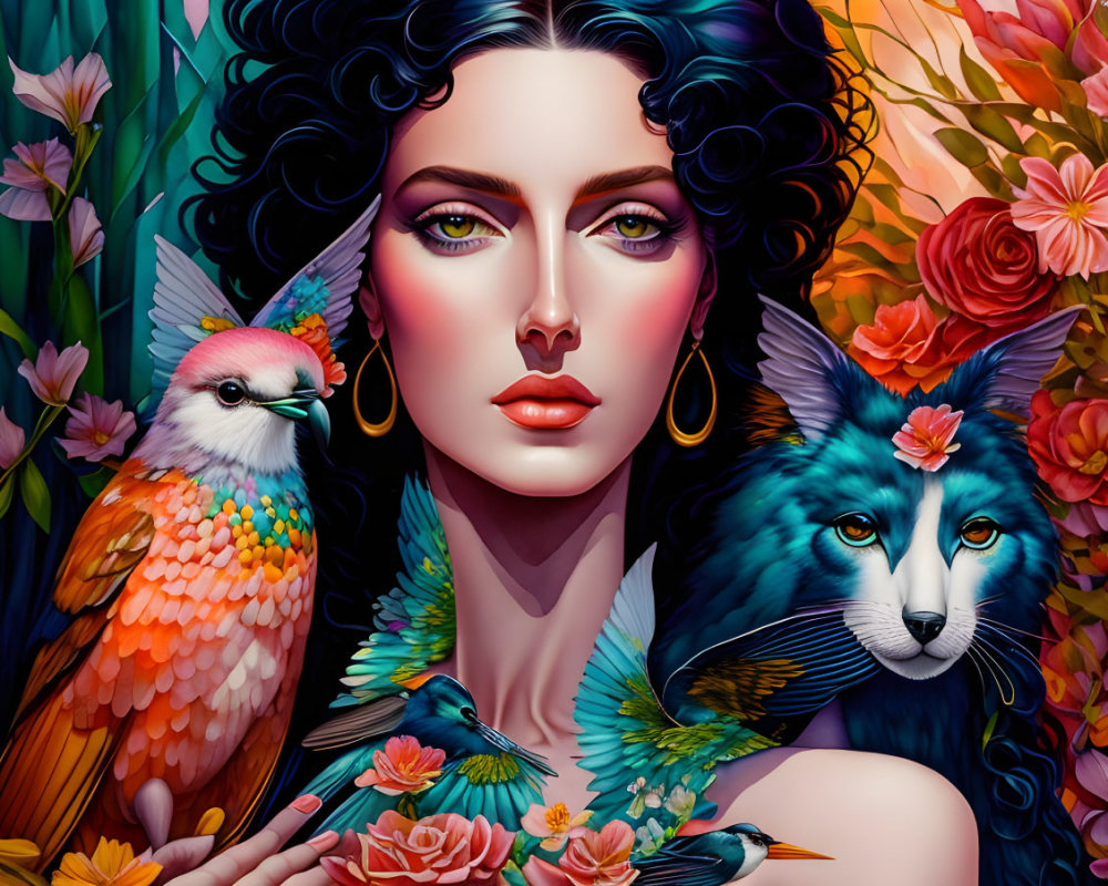 Vibrant Portrait of Woman with Nature Elements