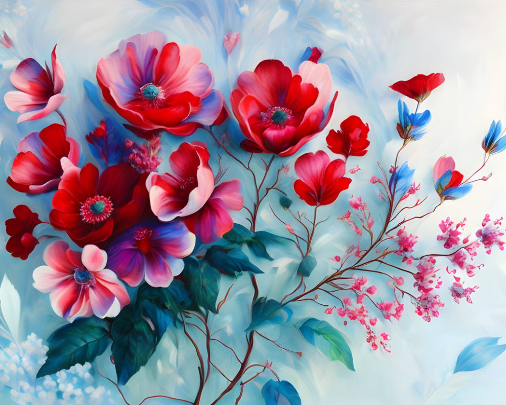 Vibrant bouquet of flowers in rich colors and greens