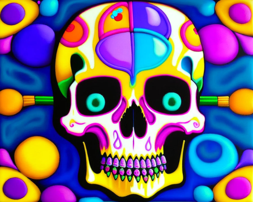 Colorful Neon Decorated Skull Artwork on Abstract Background