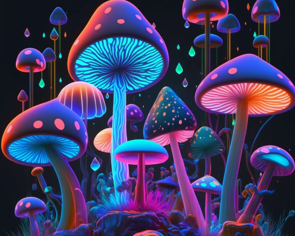 Vibrant Fantasy Forest with Luminescent Mushrooms and Glowing Plants ...