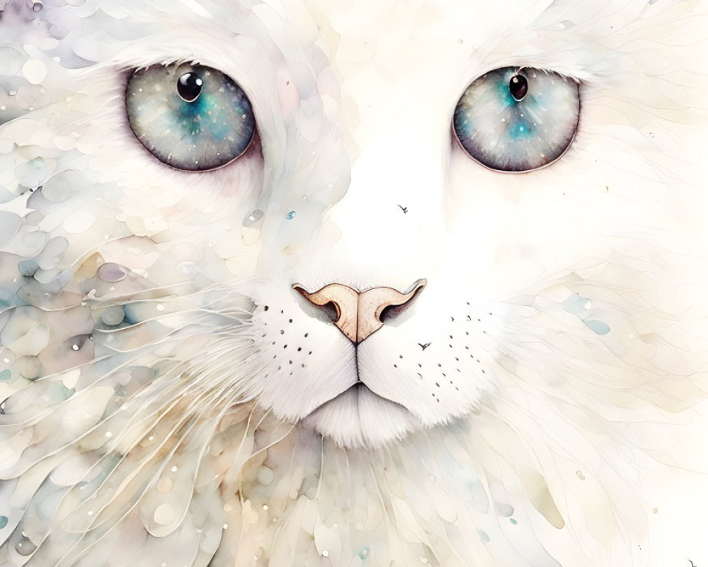 Whimsical Cat Face Illustration in Pastel Colors