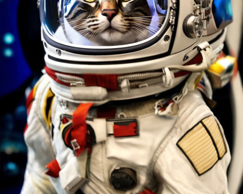 Curious Cat in Futuristic Astronaut Suit in Space