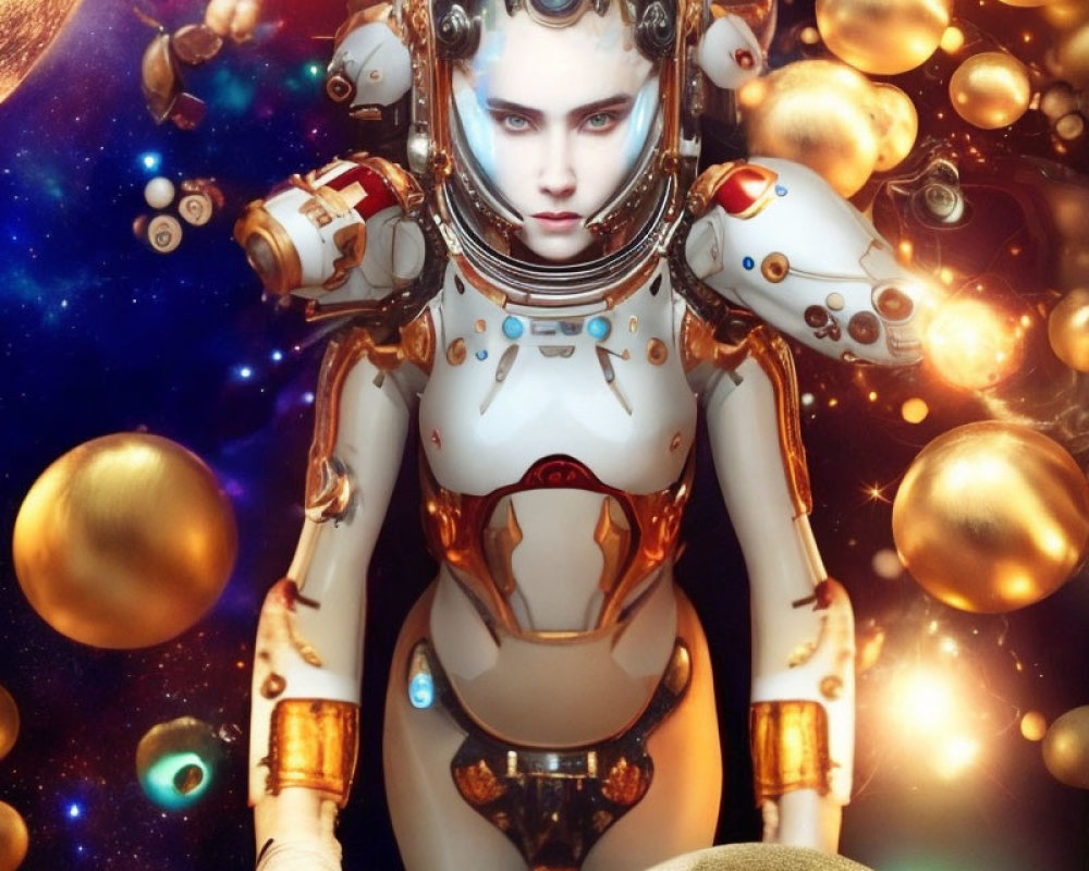 Futuristic Astronaut in Vibrant Cosmic Space Scene