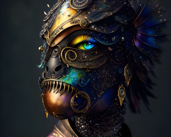 Majestic creature with mythical and steampunk features