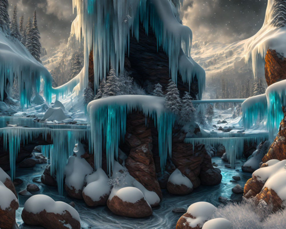 Serene Winter Landscape with Ice and Snow Elements