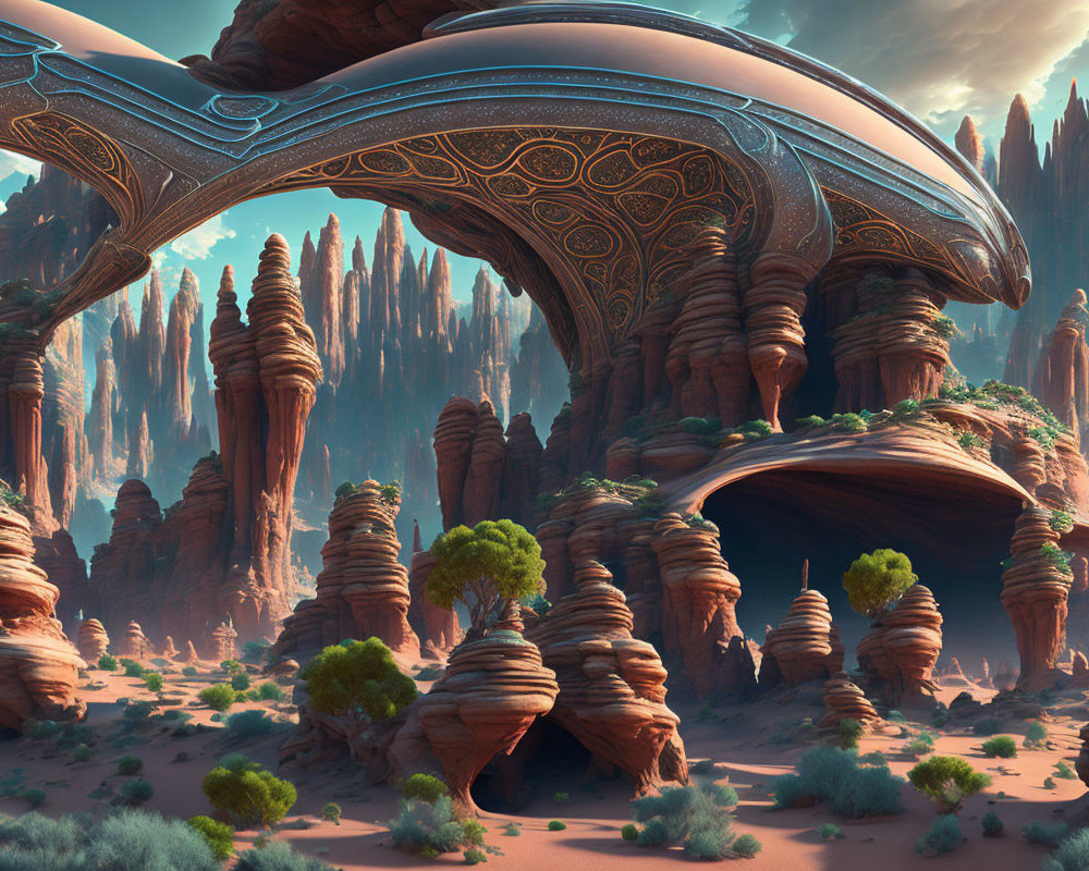 Towering Red Rock Formations in a Serene Landscape