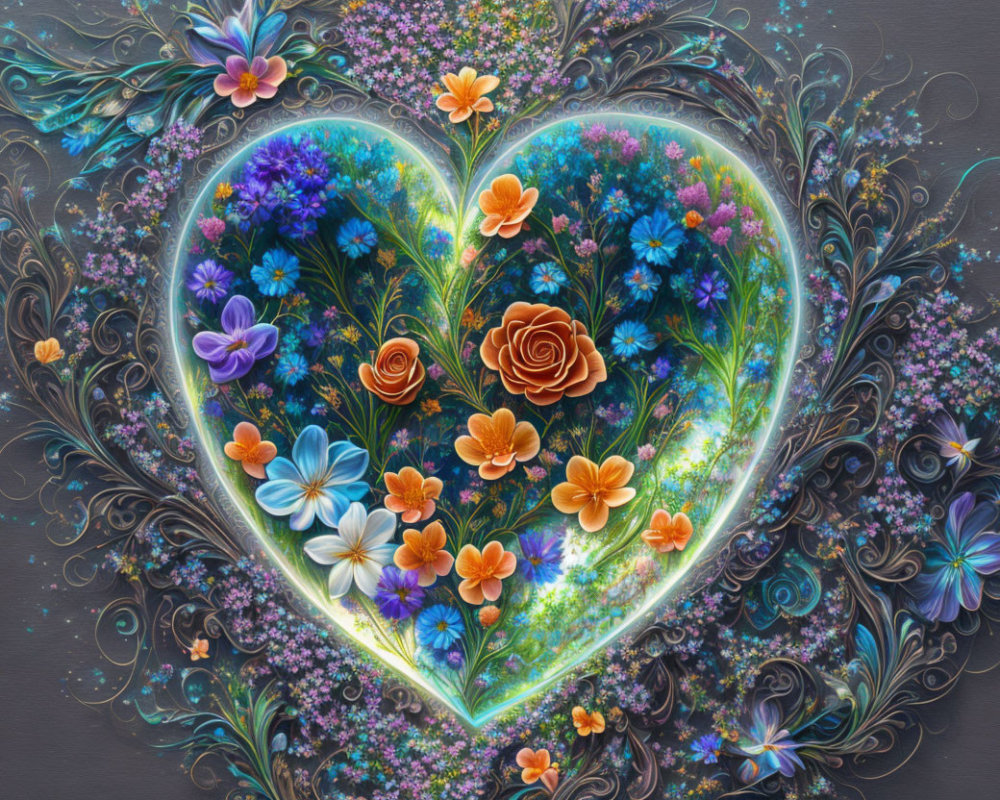 Vibrant Heart-Shaped Flower Arrangement with Glow