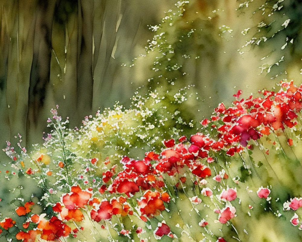 Vibrant Watercolor of a Lush Flower Garden