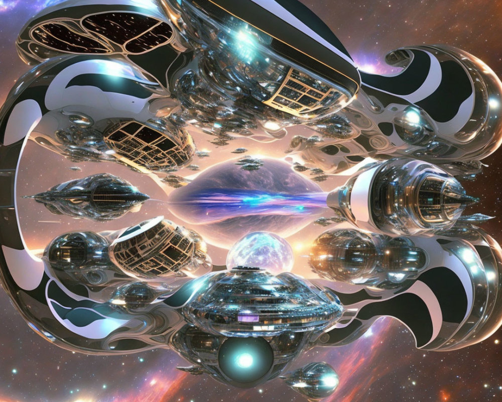Futuristic Space Scene with High-Tech Spacecraft