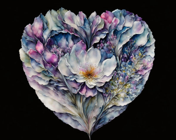 Heart-Shaped Floral Arrangement in Purple and Blue
