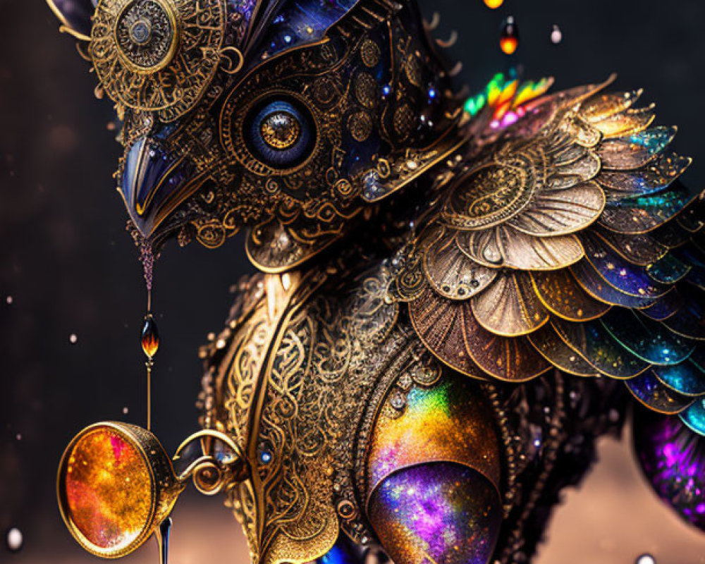 Intricately Designed Mythical Creature with Cosmic Feathers
