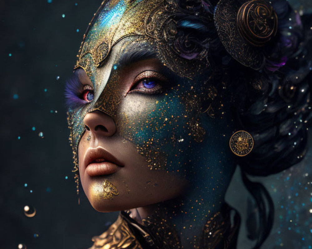 Striking Woman with Metallic Patterns and Body Paint