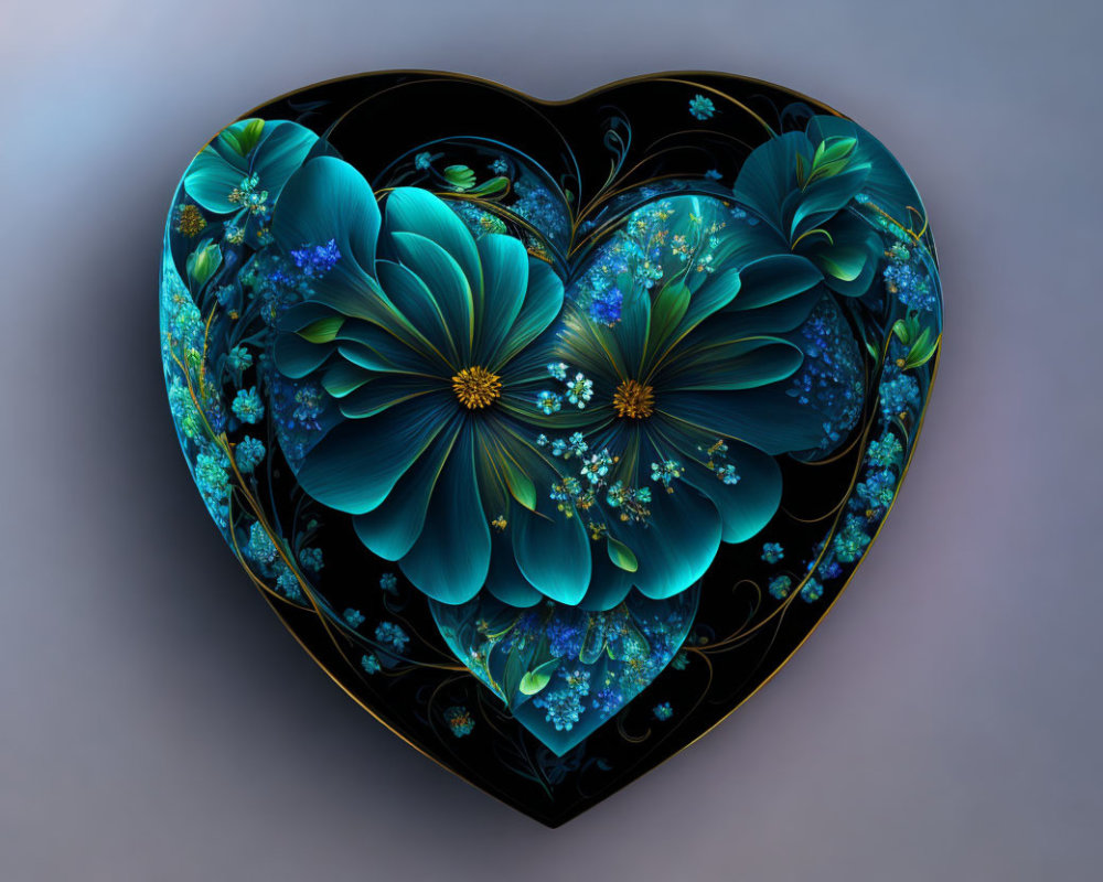 Heart Shape Design with Turquoise Flowers on Black