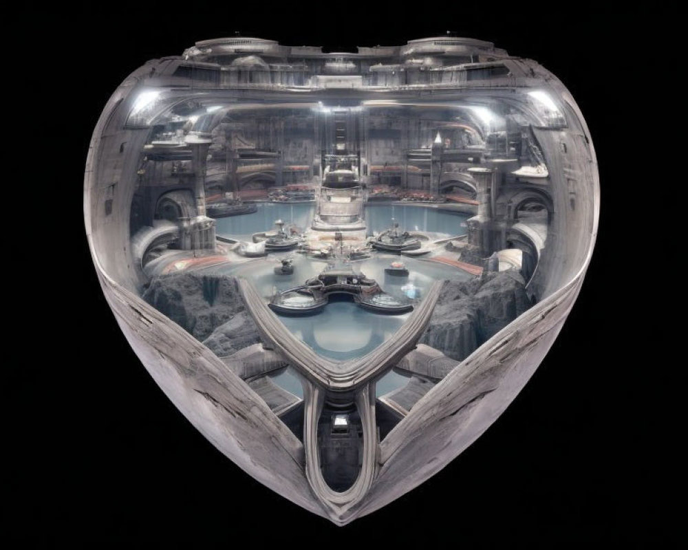 Heart-Shaped Structure in Futuristic Landscape