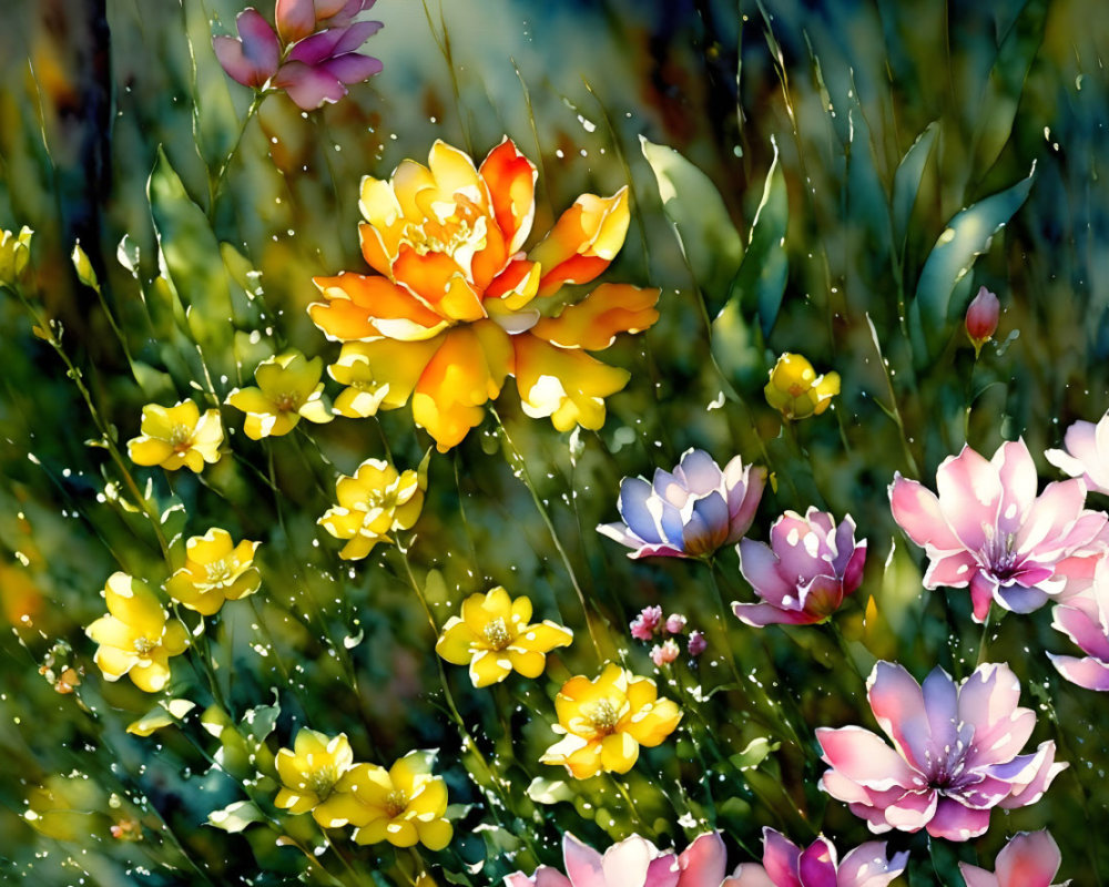 Vibrant Bouquet of Colorful Flowers with Water Droplets