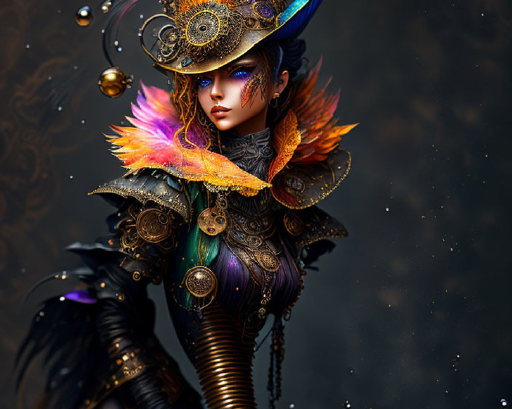 Steampunk Character with Metallic Attire and Hat