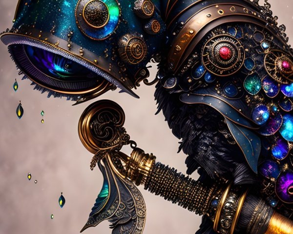 Armored Cosmic Bird Creature with Jewel Details