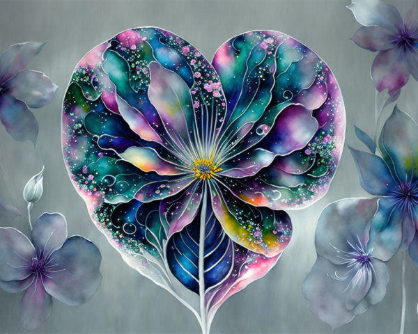 Heart-Shaped Flower in Vibrant Cosmic Colors