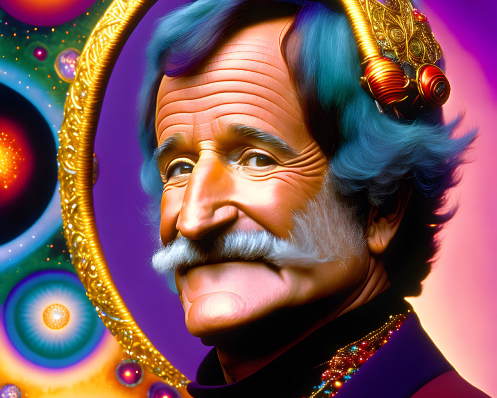 Whimsical Portrait of an Elderly Man with Blue Hair