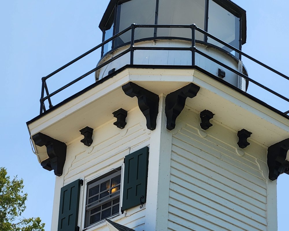 Surreal stylized lighthouse illustration with blue and white patterns ...