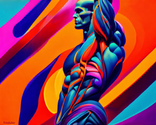Muscular Male Figure in Vibrant Pop Art Illustration