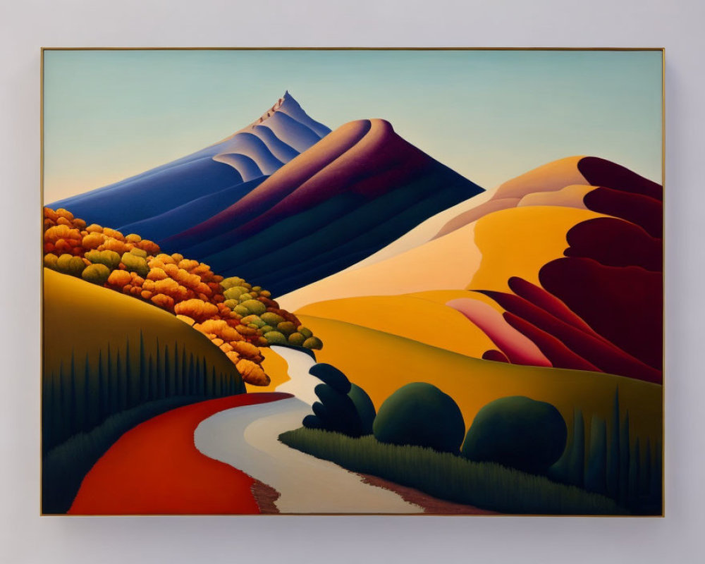 Vibrant Landscape Painting of Mountains and River
