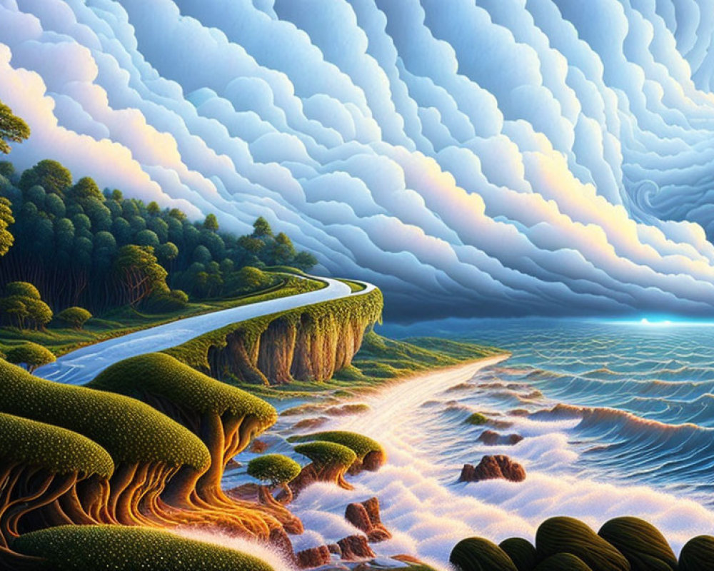Cliffside Road Overlooking Vibrant Ocean Scene