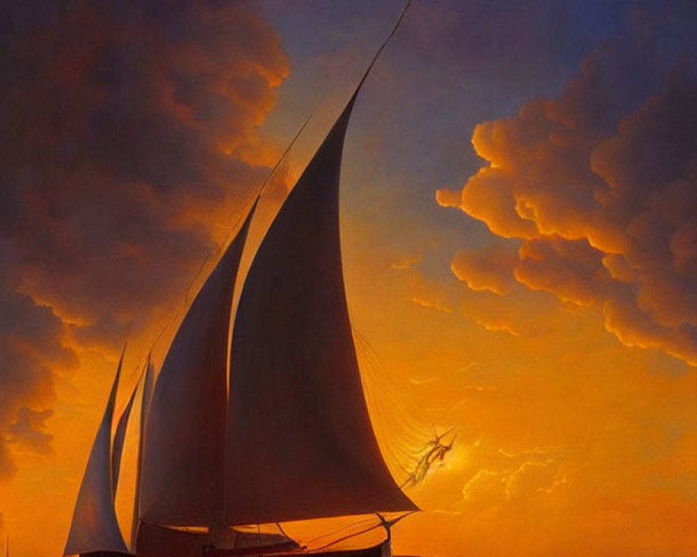Majestic Sailboat at Sunset Over Calm Waters