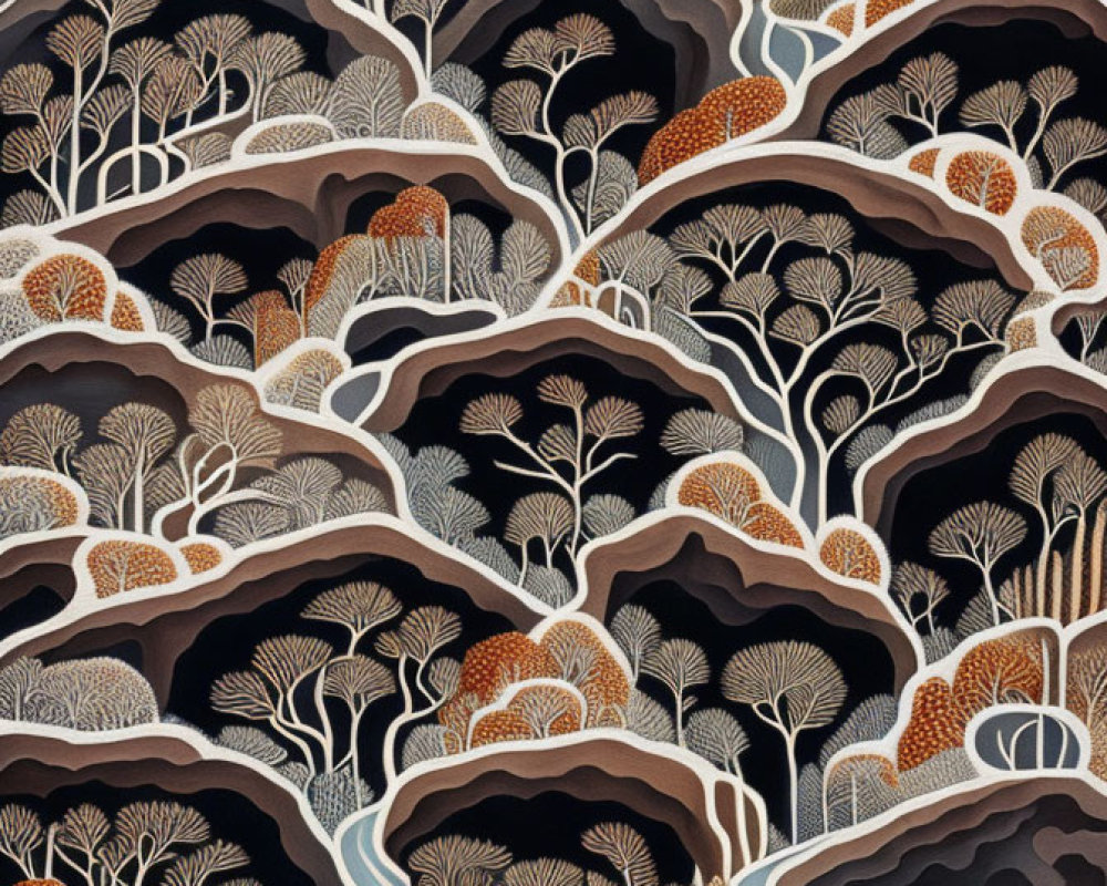 Stylized Landscape with Rolling Hills and Trees