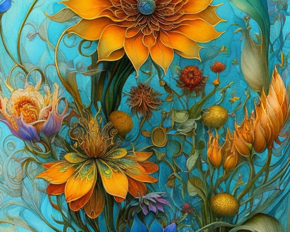 Surreal Floral Illustration with Vibrant Colors and Shapes