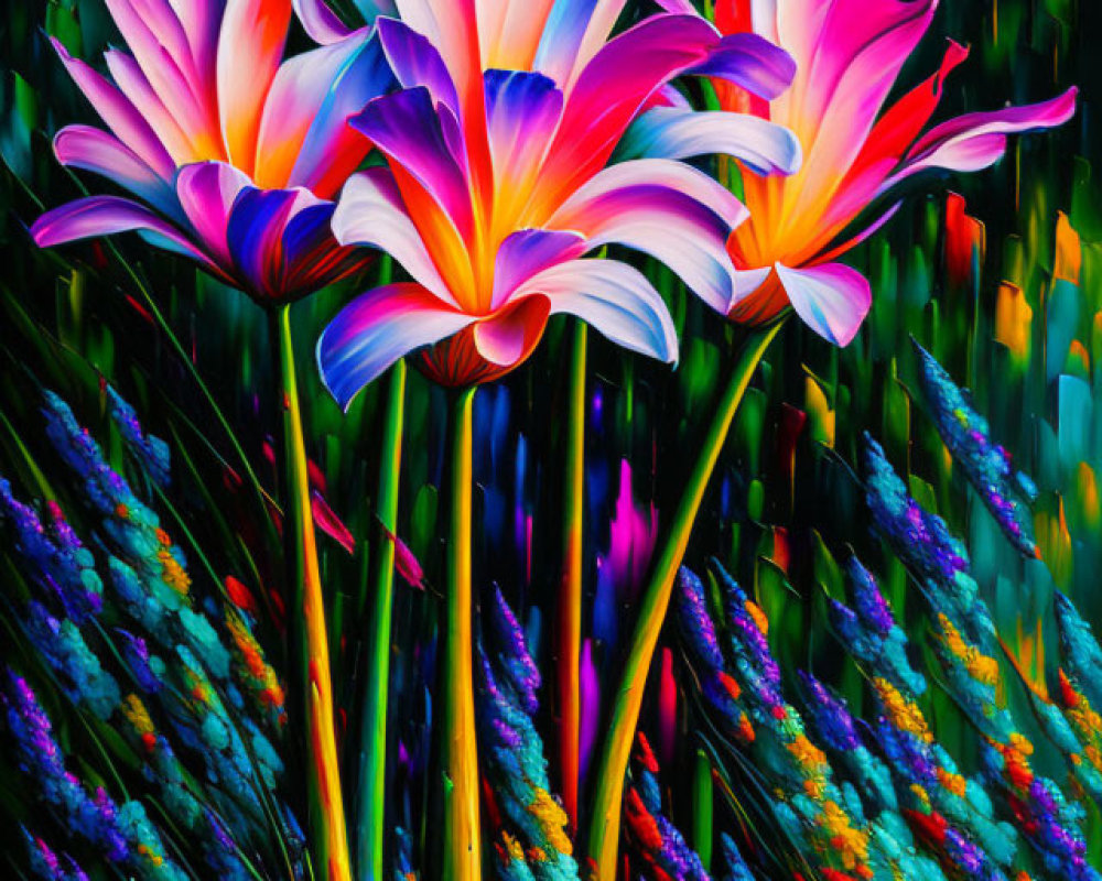Vibrant Flowers Against Colorful Abstract Background