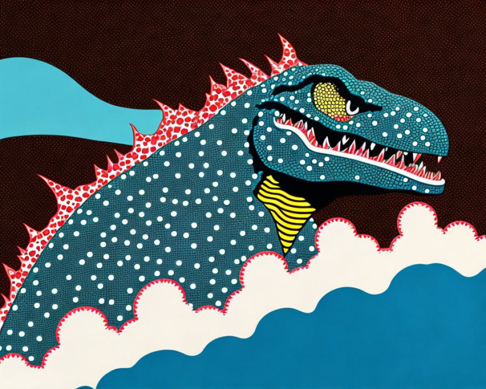 Colorful Dinosaur or Dragon Creature Above Waves