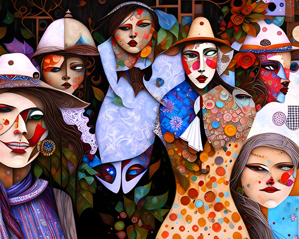 Vibrant Abstract Composition of Stylized Figures