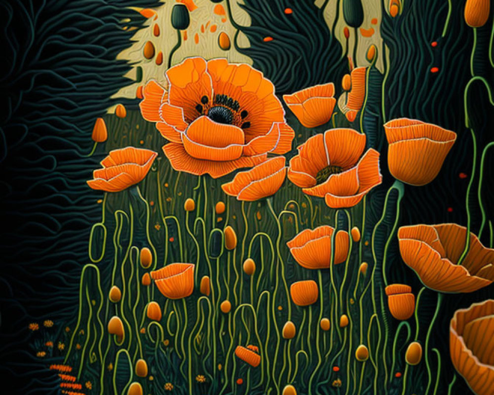 Vibrant Orange Poppies on Dark Textured Background