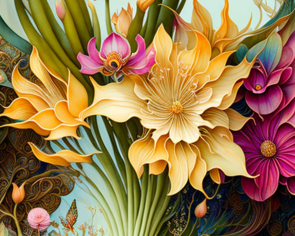Vibrant Floral Illustration with Diverse Flower Varieties