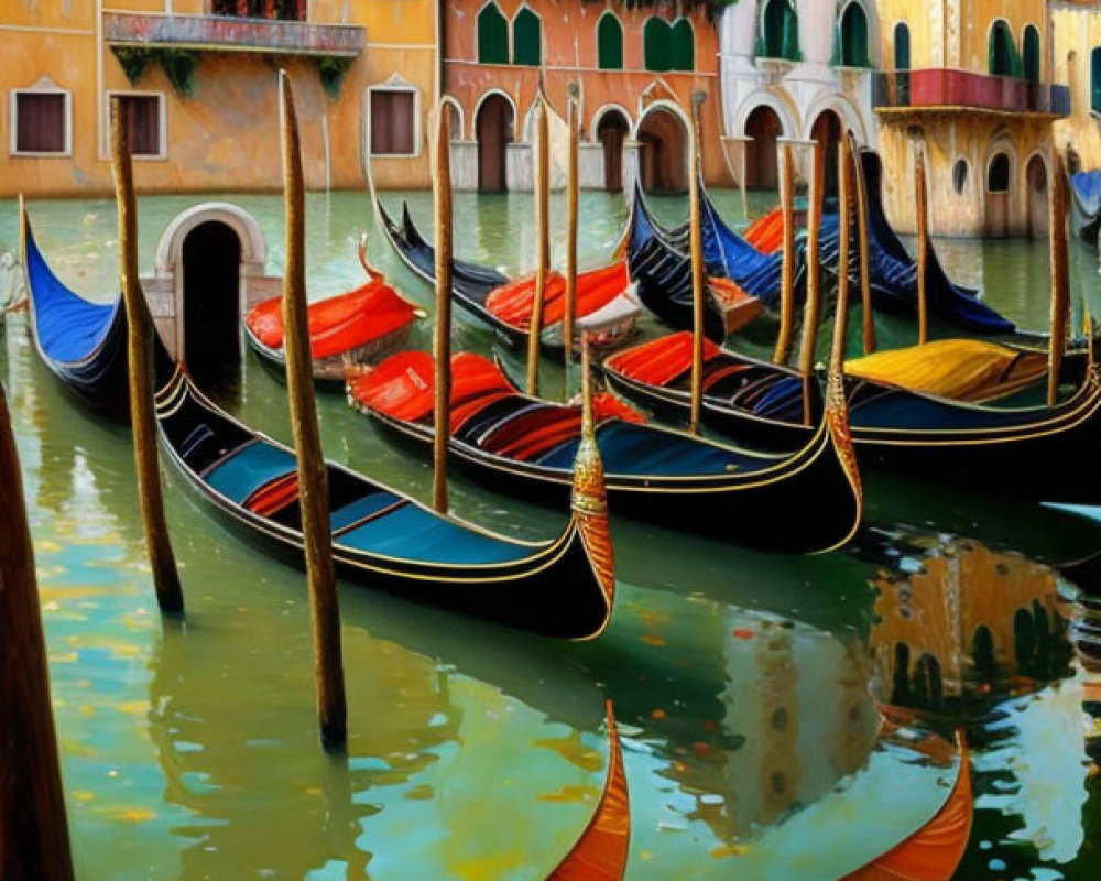 Vibrant Canal Scene with Gondolas and Charming Architecture