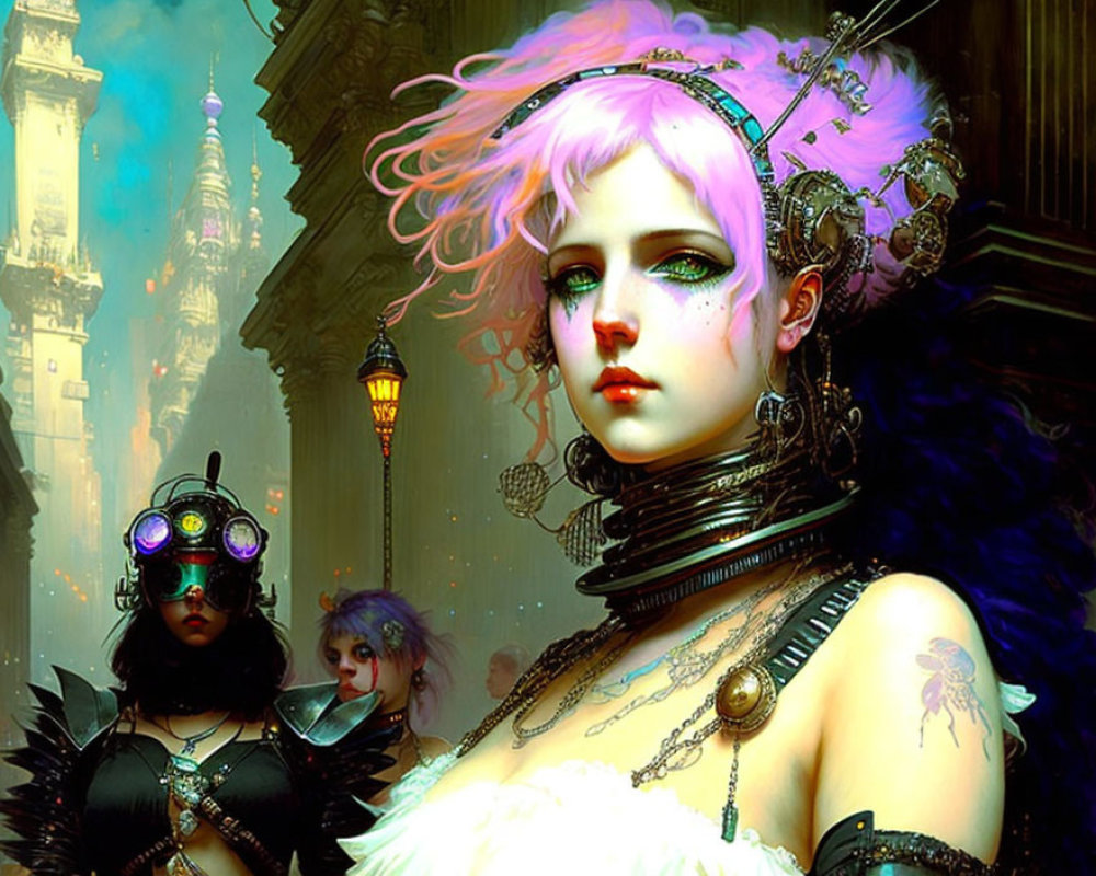 Vibrant Cyberpunk Fantasy Digital Painting with Women