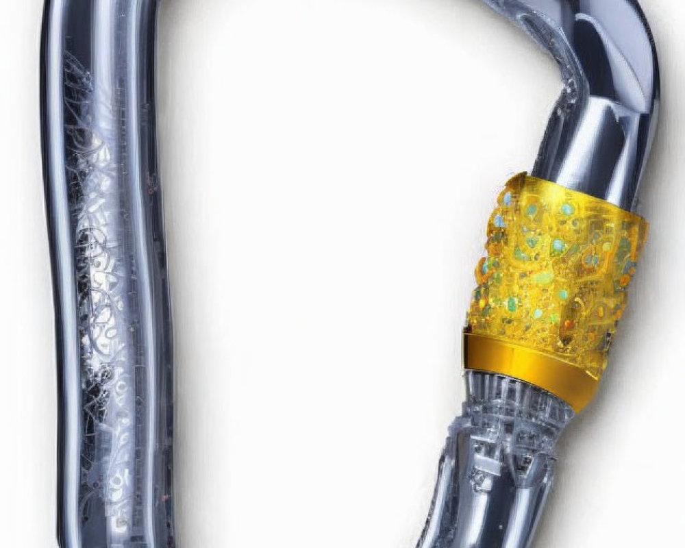 Detailed 3D Render of Transparent Carabiner with Yellow Locking Mechanism