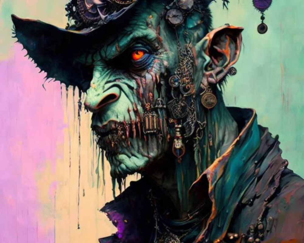Haunting Figure in Tattered Top Hat with Orange Eyes