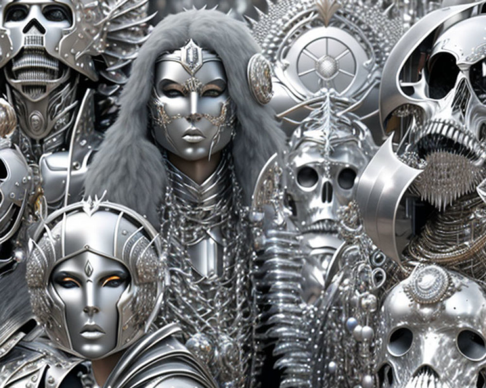 Futuristic humanoid figures in intricate metallic armor