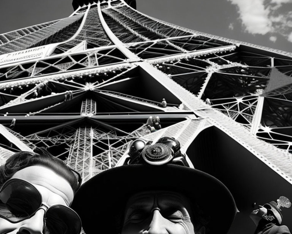 Whimsical Black-and-White Selfie at Eiffel Tower