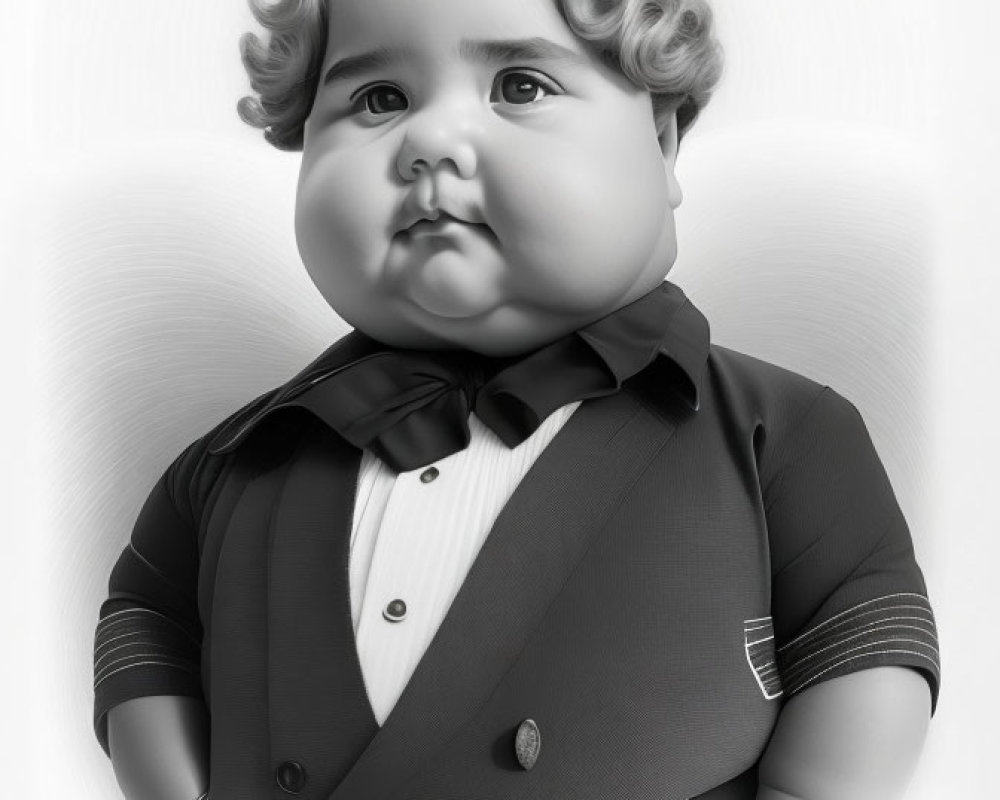 Vintage Portrait of a Baby in Tuxedo Attire